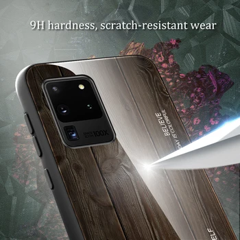 Træ-Korn Tilfældet for Samsung Galaxy S20 Ultra S10 Plus Note 10 Lite A50 A51 A71 Hærdet Glas Shell Mobiltelefon Tilfælde Dække