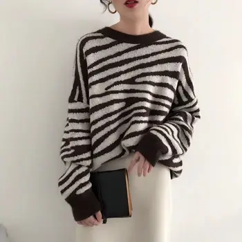 Oversize Sweater Kvinder Harajuku Løs Pullovere Damer Bløde Stribede Ærmer Smarte Koreanske Toppe I 2020, Efterår