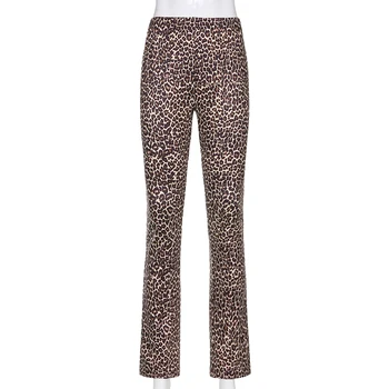 E-pige Kvinde Bukser Y2K Æstetiske Straight Bukser 2020 Efteråret Leopard Print Retro Vintage Streetwear Joggers High Waiste Bukser