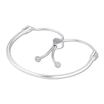 Øjeblikke Bane Hjerte Clasp Slange Kæde Skyder Armbånd af 925 Sterling Sølv Smykker, Justerbar Beaded Armbånd til Kvinder Valentine