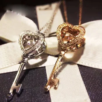Charme Kvindelige Kærlighed Hjerte Halskæde Guld Sølvfarvet Kæde Halskæde Til Kvinder Luksus Crystal Key Bryllup Halskæde