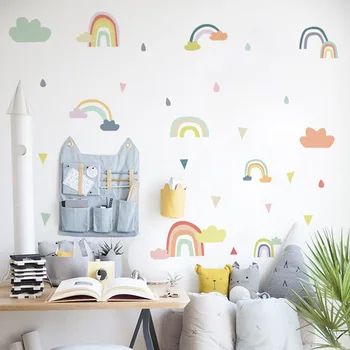 Farverig Regnbue Cloud Wallsticker Til Børneværelset Baby Planteskole Soveværelse, Stue Dekoration Piger Børn Vægoverføringsbilleder Plakat