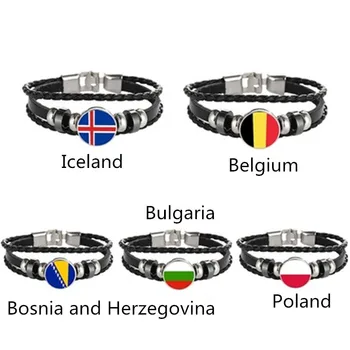 Bulgarien, Belgien, Island, Polen, Bosnien-Hercegovina Flag Multilayer Læder Armbånd Fashion Armbånd