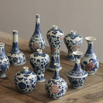 Lille Vase Til Blomster Hjem Indretning Kinesiske Blå Og Hvid Porcelæn Keramik Vase Hjem Dekoration Terrarium Decoracion Hogar