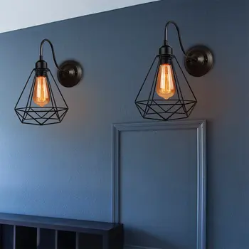 Industrial Vintage-LED-Væg Lys Retro Loft væglampe E27 Strygejern Lampeskærm Bur Vagt Sconce Indendørs belysning Belysning Wandlamp