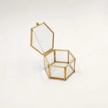 Sekskant Gennemsigtigt Glas Ring Box Vielsesring Max Geometrisk Klart Glas, Smykker Boks Smykker Organizer Holder Bordpladen Containe