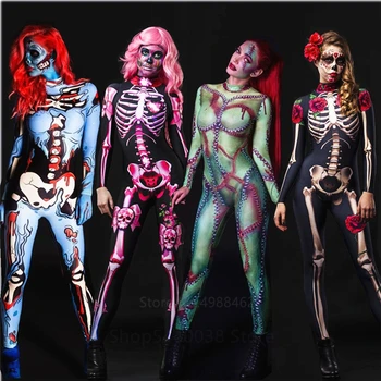 Halloween Kostumer til Kvinder Skræmmende Vampyr Cosplay Buksedragt Kvinder Horror Skelet Fancy Bodysuit Carnival Part Fleksibel Outfit