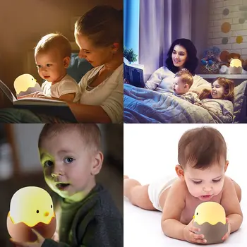 Børn Touch Sensor Æggeskal Kylling Nat Lys Eggy Sovende Søde Tegneserie Silikone USB-Opladning, Tumbler Sengen Kreative Lampe