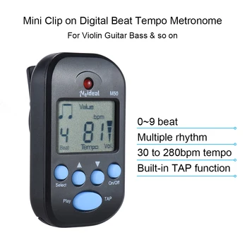 Professionel Klip på Digital Tempo Metronome LCD-Skærm, Let & Mini for Violin, Guitar, Bas musikinstrumenter Sort