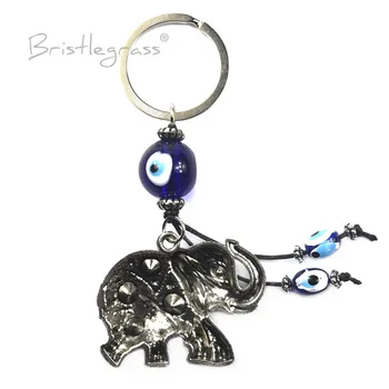 BRISTLEGRASS tyrkisk Blå Onde Øje Rhinestone Elefant Nøglering nøglering Ring Indehaveren Amuletter Lucky Charm Vedhæng Velsignelse Gave