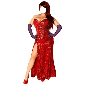 Hvem Snørede Roger Rabbit Jessica Rabbit cosplay kostume rød kjole, top, nederdel med handsker gratis fragt
