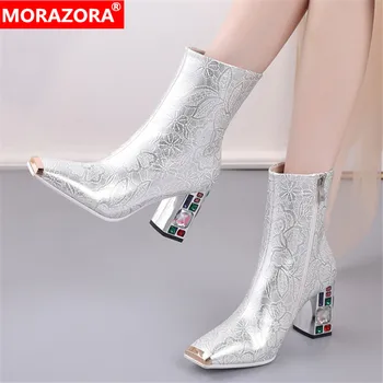 MORAZORA 2020 Stor størrelse 34-48 mode-ankel støvler-high heels firkantet tå damer sko vinter splint farve kvinder støvler