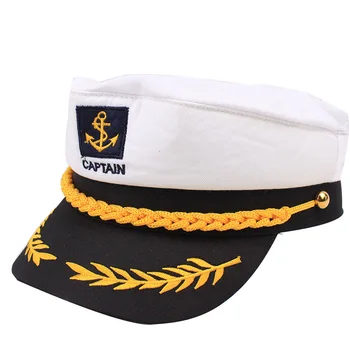 Vintage Hvid og Navy Sailor Kasket Kaptajn Fladskærms Øverste Militære Hat Part Fancy Cosplayere Tilbehør