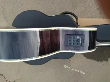 Gratis forsendelse AAA Byron custom guitar flamme ahorn sort højglans guitar solid gran jumbo 43 cm akustisk el-guitar