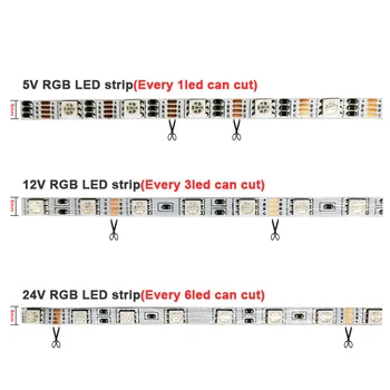 6mm SMD5050 60Leds/m Fleksibel RGB Strip Lys Hvid/Sort PCB Cuttable IP30 300Led 5m/masse DM5/12/24V