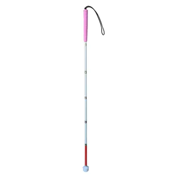6 sektioner, Hvid Stok, 125cm-155 cm, Aluminium mobilitet folde Sukkerrør for blinde, Pink Håndtag