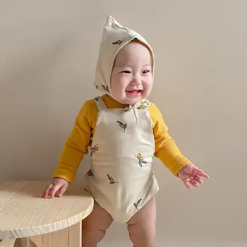 Baby Cotton Body Baby Dreng Søde Overalls Oliven Print Piger Buksedragt Med Hat Efteråret Nyfødte Dreng Piger, Tøj, Udstyr
