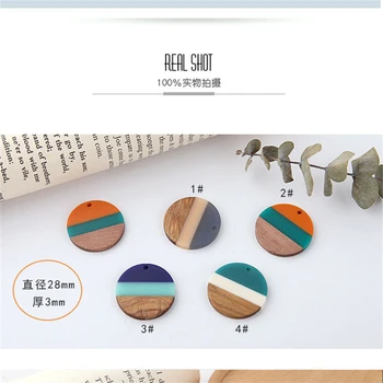 6stk koreanske Runde Øreringe Til Kvinder Foråret Stil og Personlighed 28mm Træ Og Resin Farve Splejsning Øreringe Smykker Tilbehør