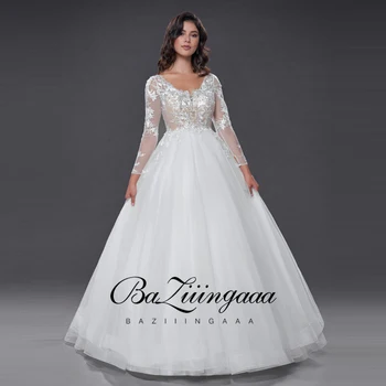 BAZIIINGAAA 2020 Ny Luksus Brudekjole med blonder perlebesat plus size brudekjole acceptere skræddersyede