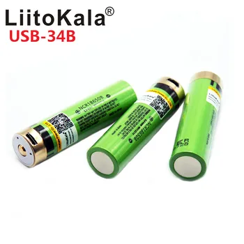 LiitoKala 3,7 V 18650 3400mAh Li-ion Genopladelige Batteri Med LED-Indikator DC-Opladning