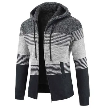 FALIZA Mænds Sweater Frakke 2020 Efterår og Vinter, Varm Hætte Stribe Uld Sweater Cardigan Trøjer Lynlås Fleece Frakke Mænd XY103