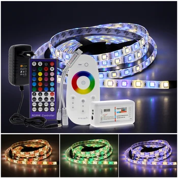 5050 LED Strip RGB / RGBW / RGBWW 5M Fleksibel Diode Lys Tape til boligindretning+2,4 G Touch Remote Controller+12V Strømforsyning