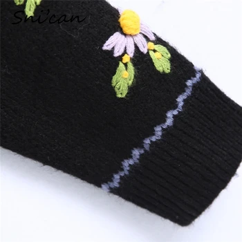 Snican sort med lange ærmer v-hals blomster strikket sweater vintage cardigan crop tops jersey vinter za kvinde 2020 sueters de mujer