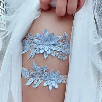 Kyunovia Blå Blonder Brude Retstrik Lace Wedding Garter Elegante Retstrik Bridal Shower Gave Kvinder Låret Ring Ben Retstrik BY26