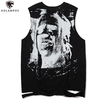 Aolamegs Tank Tops Til Mænd Horror Portræt Inkjet Print Ærmeløs T-Shirts O-Neck Vest Punk Style Rock Hipster Mænd Streetwear Sommer
