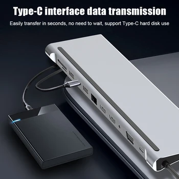 Full-featured 12-i-1 USB-C-Type-C-Dockingstation Converter Aluminium Adapter til Bærbar PUO88