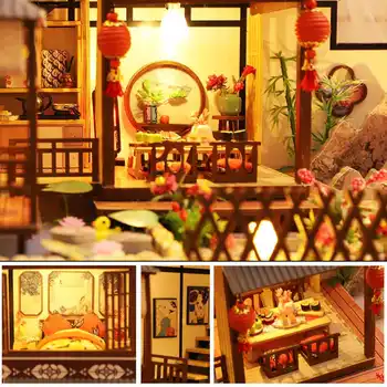 Træ Dukkehus DIY Kits Dukkehus Miniature med dukkehus Møbler Pige Gave Bedste Samling Diy Dukke Hus Kit Japan